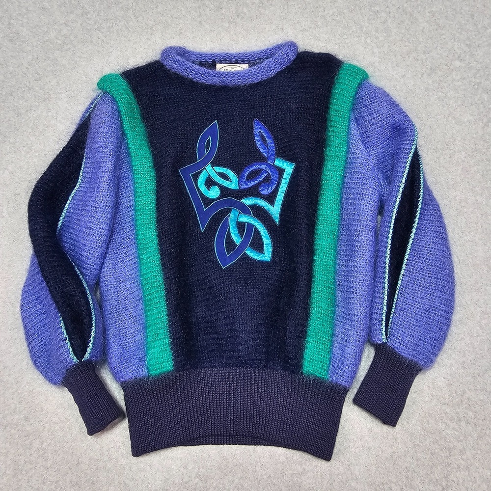Vintage Blarney Woolen Mills Ireland Sweater Size L Mohair 80s Colorblock Fuzzy - Picture 6 of 14